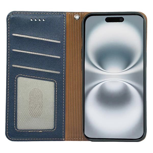 Plånboksfodral för iPhone 16 med RFID-skydd, läderfodral med stark magnetisk stängning Blue