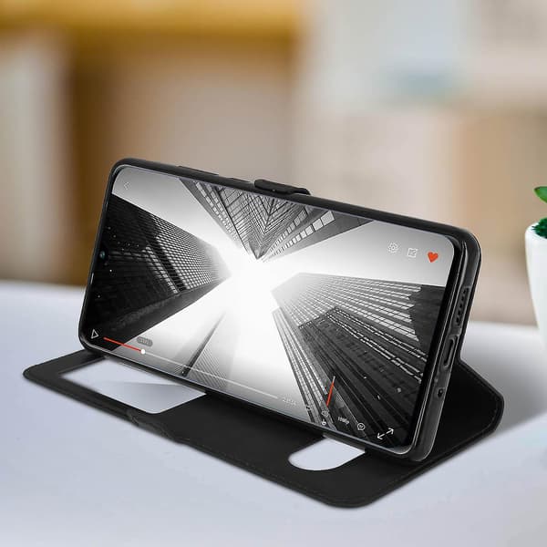 Huawei P30 Pro Cover Dobbelt Vindue Video Stand Sort