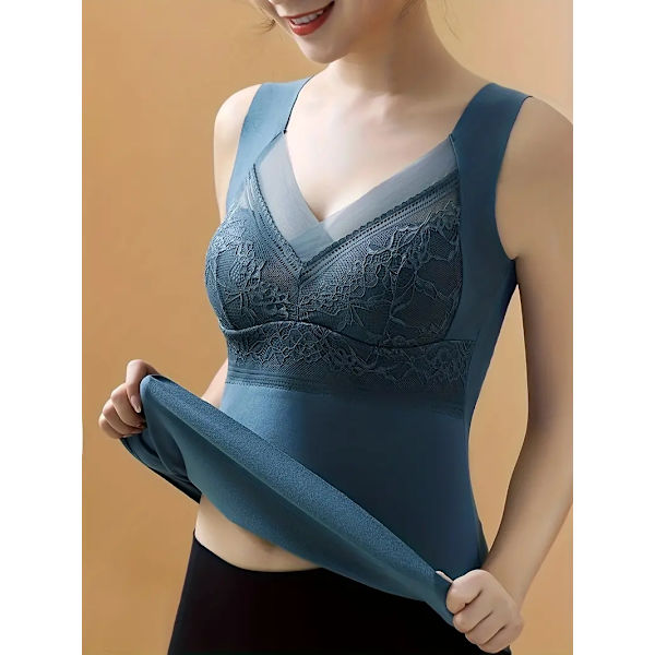 Pitsikoristeltu lämpökerrasto, pehmeä V-aukkoinen hihaton toppi, naisten alusvaatteet ja yöasut Navy Blue 2XL