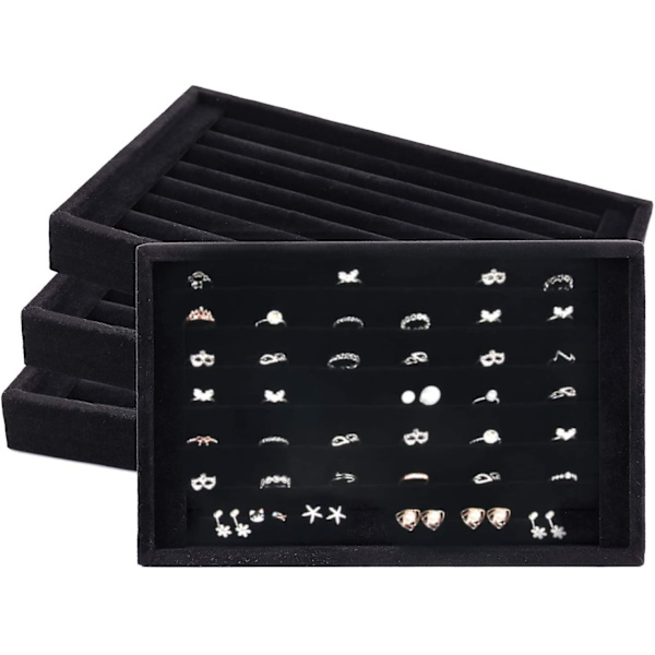 4-pak Fløjl 7 Slots Ring Øreringe Fremvisningsbakker Holder Skuffeindsats Smykke Display Organizer