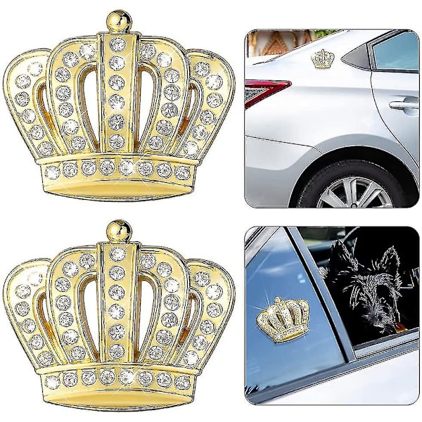 2 stk. Bling Krystal 3D Bil Emblem Badge Mærkat, Vandtæt Krom Metal Krone Bil Mærkat