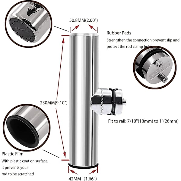 Set med 2 st 360 graders rostfria fiskespöhållare för montering på 18mm-26mm räcken