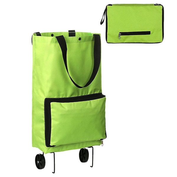 Bærbar Trillebag med Hjul Høy Kapasitet Supermarked Sammenleggbar Handlebag Tralle Green