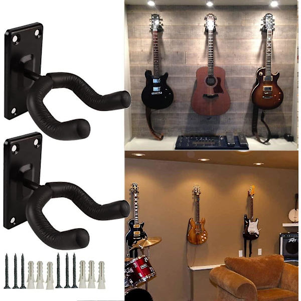 Gitar Kroker Veggfeste Elektrisk Og Bass Gitar Kroker (2 Pakk Svarte Metall Gitar Kroker)