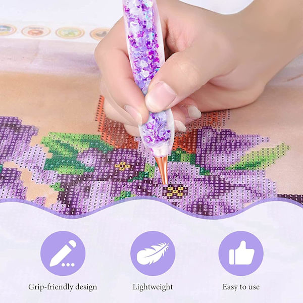 Diamantmålningspennset, Luminous Diamond Art Pen med 6 metallspetsar, 6 målningslim, halkfri matta, bricka, 5d diamantkonsttillbehör och verktyg