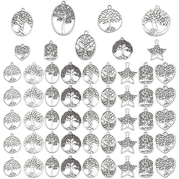 9 Stilar Livsträd Charm 54st Växt Charm Tibetansk Legering Charm Hängsmycken Lyckliga Charm Bulk Smycken Tillverkning Charm för DIY Halsband Armband Smycken