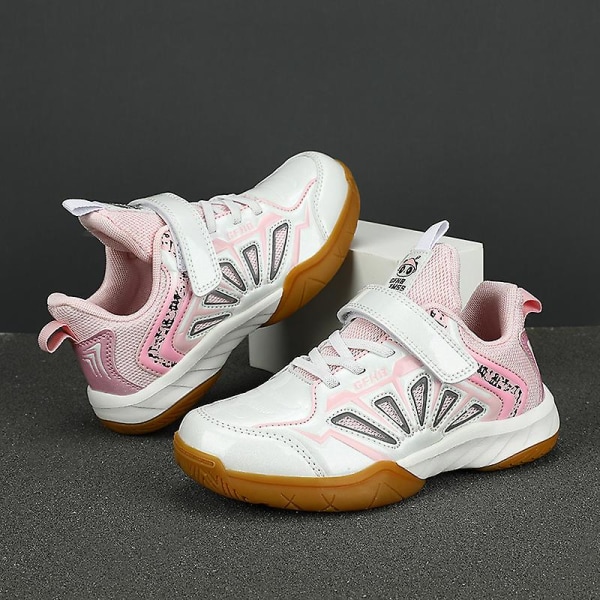 Letvægts sneakers til børn, mode indendørs sko, velegnet til badminton 3D991 WhitePink EU 40