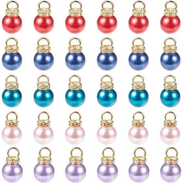 50 st Imitations Pärlor Berlocker Hängande Faux Pärlor Pärlor Berlocker med Strass för Hängande Örhängen Halsband Smyckestillverkning