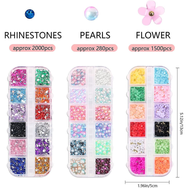 3780 st Nail Charms Art Strass Flower Pearls Kit,nagelklistermärken Gems 3d Flower Strass För Naglar Tillbehör Saker Hantverk Ansiktssmink Tand G