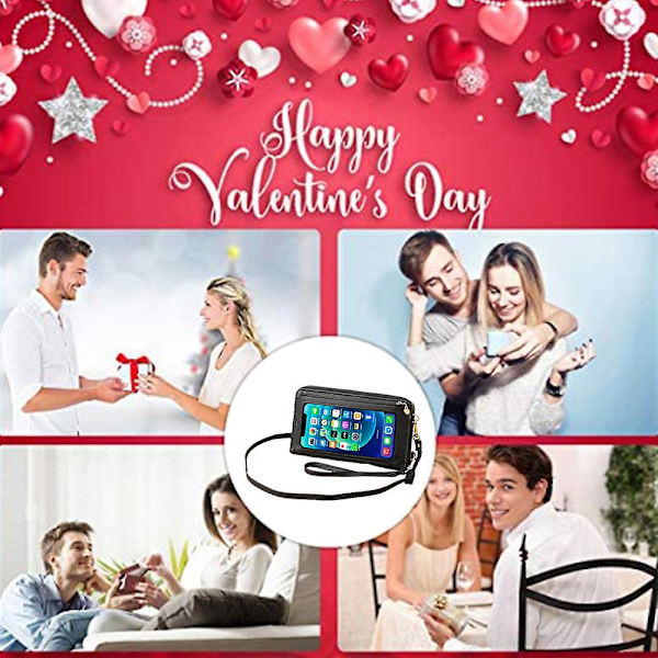 Pu Lång Plånbok Enkel Touch-screen Handled Mobiltelefon Väska Myntväska Bärbar Mobiltelefon Väska black