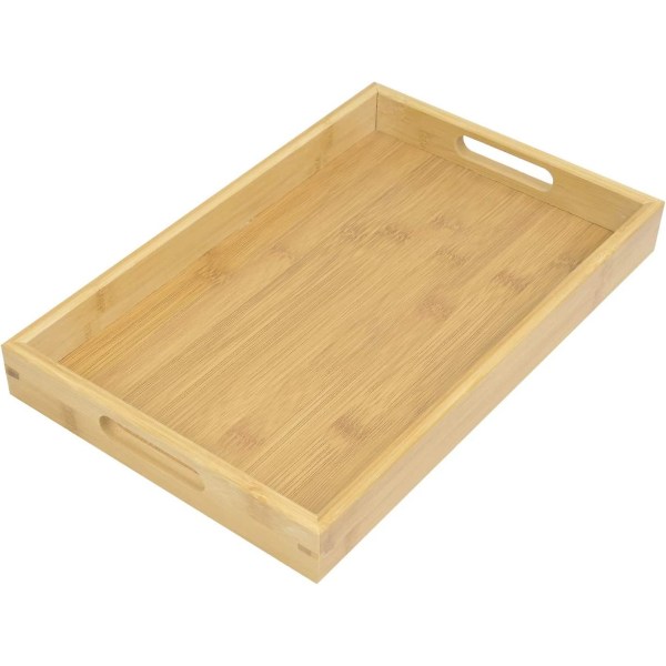Serveringsbricka i trä med handtag Dekorativ serveringsbricka för kök & matbord soffbord Medium trä Ekologisk bambu bricka för mat frukost fest
