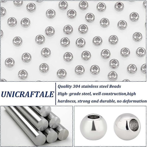 500 stk. 3 mm runde avstandsperler i rustfritt stål, glatte løse perler, metallperler for kvinner, armbånd, halskjeder, smykkelaging, hull 1,2 mm