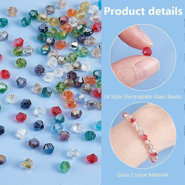 1200 stk. 6 mm Elektropletterte Glassperler Tråder 24 Farger Fasetterte Glasskrystallperler Bicone Armbåndsperler Løse Håndverksperler for Halskjede Øredobb Nøkkelring