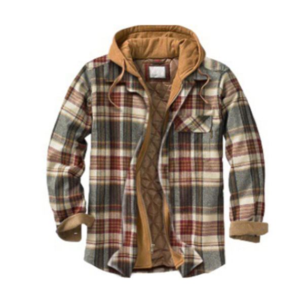 Herre Varm Vatteret Foret Bomuldsjakke Med Hætte Knap Ned Lynlås Lange Ærmer Plaid 5XL Color 32
