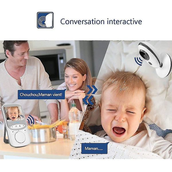 Babyalarm med natkamera, 2,4 GHz temperaturmonitorerede vuggeviser LCD 2,4 tommer
