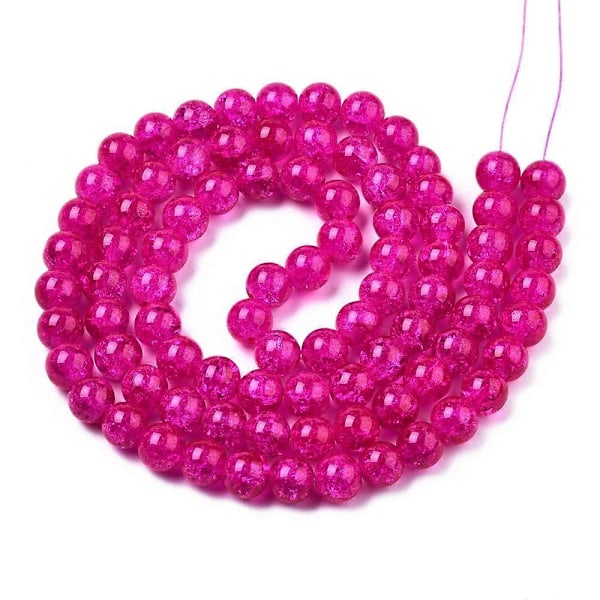 1 Sträng Fuchsia Transparent Crackle Glas Runda Pärlor Strängar 10mm Hål: 1,3~1,6mm ca 80st/sträng 31,4 tum