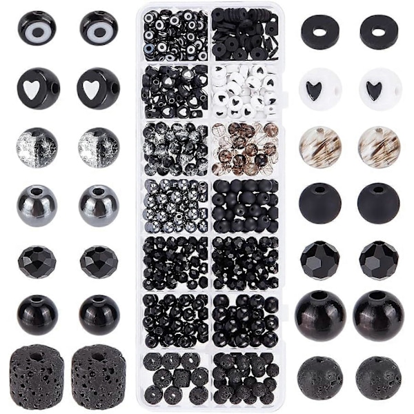 522 stk. 6~8mm Runde Glassperler Svarte Hvite Armbåndsperler Naturlig Lavastein Løse Perler Lampwork Spacer Perler for DIY Halskjede Armbånd