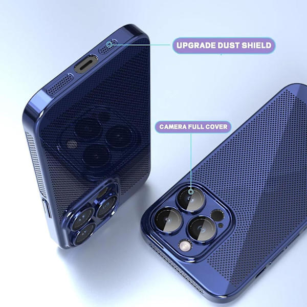 Fint Mesh Kylande Telefonskal för iPhone 15 14 Plus Pro Max Pro Blue