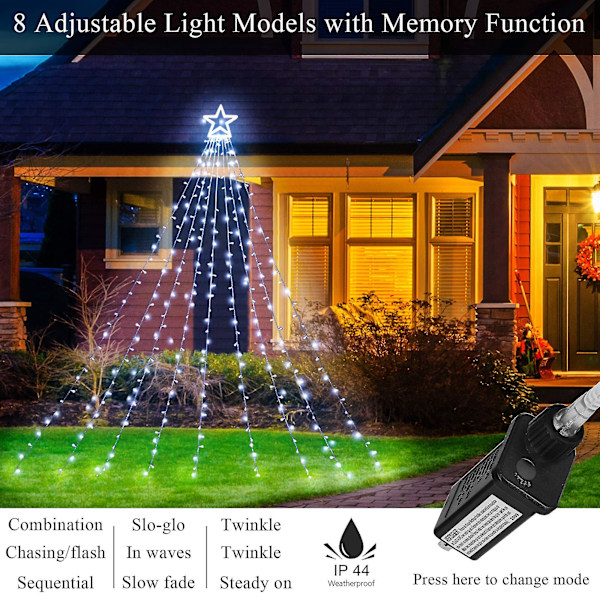 Juldekorasjoner Stjernelys Lyslenker, Led Julelys Eventyrlys Blinkende Lys For Utendørs Høytid White light UK Plug