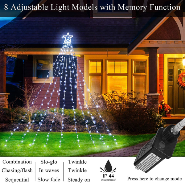 Julepynt Stjernelys Lysstreng, Led Julelys Eventyrlys Blinkende Lys Til Udendørs Ferie White light UK Plug