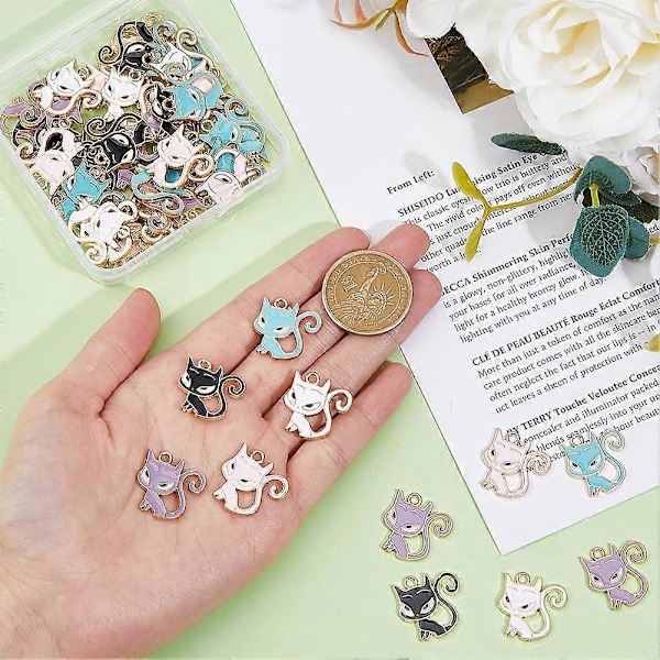 40 kpl 5 värin kissa-amuletit seos emali riipukset lemmikki kissaeläin riipukset pienet eläin amuletit kullattu metalli amuletit DIY korujen valmistukseen käsityöt reikä: