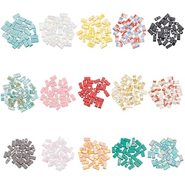 Cirka 450 st Halv Klippta Tila Pärlor 5x2mm 2-Hål Fröpärlor Glas Distans Pärlor Rektangulära Mini Pärlor Japanska Glaspärlor för Armband Halsband Örhänge J