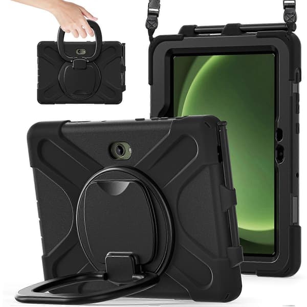 Deksel til Samsung Galaxy Tab Active5 Pro med skulderrem, TPU + PC + silikon og støtteben Black