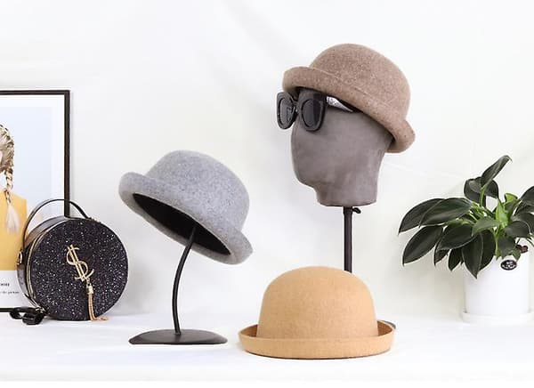 Sztxj Dam Rulla upp Kanten Ull Dome Hat Bowler (Mocha)