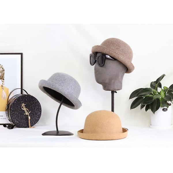 Sztxj Dame Jenter Opprullbar Brett Ullkuppelhatt Bowler (mokka)