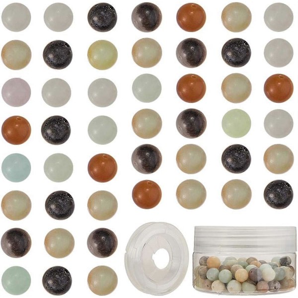 100 stk. 8 mm naturlige ædelstensperler Amazonit sten runde perler ægte løse perler med elastisk tråd perlehul 1 mm & opbevaringsboks
