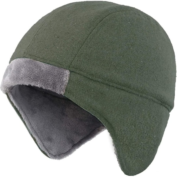 Magracy Fleecefodrad öronskyddsmössa för män Vindtät Skull Cap Vinterhatt Army Green One Size