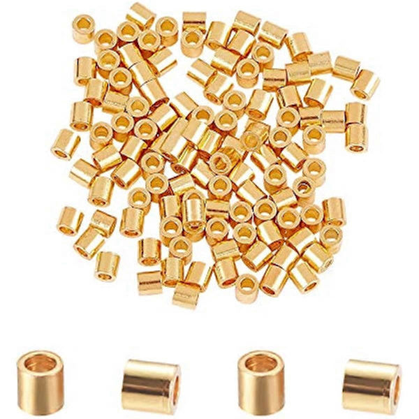 120 st 2mm Små Kolonn Spacer Pärlor Guld 1mm Litet Hål Rostfritt Stål Pärlor Lösa Pärlor Metall Pärlor för Smyckestillverkning Halsband Armband