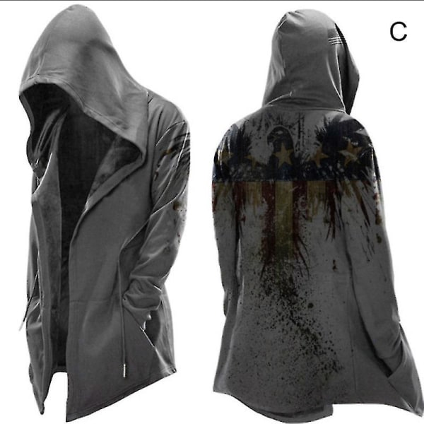 Trendig huvtröja för män, trenchcoat, Halloween-tema, tryckt för cosplay-kostymer, fest XL Army Green A