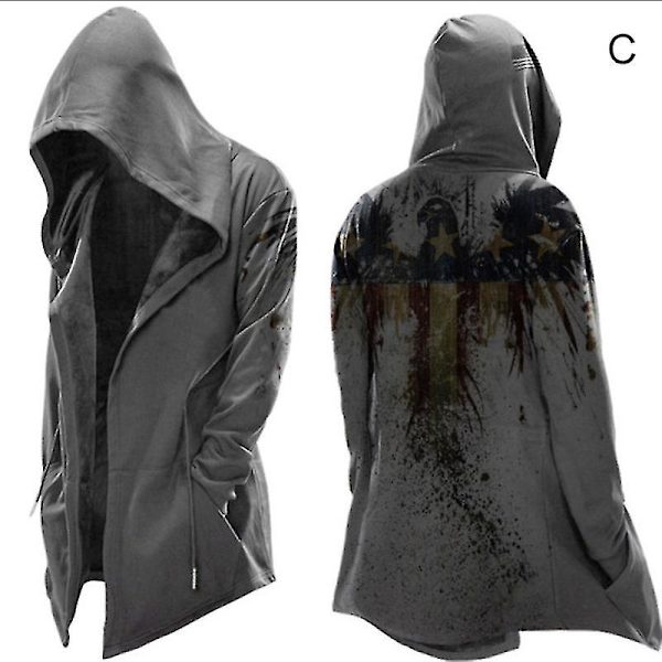 Trendikäs hupullinen miesten trenssi Halloween-teemaisella painatuksella Cospaly-asuihin ja juhliin 4XL Army Green A