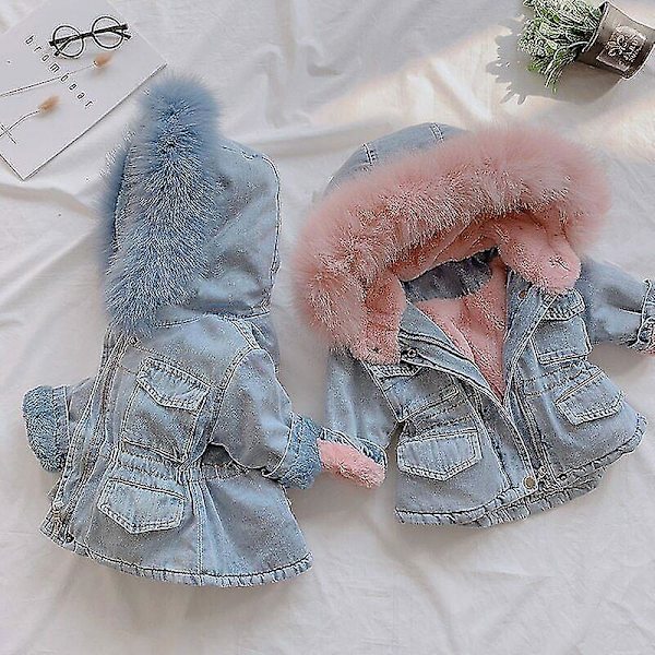 Lasten Denim Hupullinen Takki Lämmin Pitkähihainen Paksu Talvi Ulkoiluun 100cm A