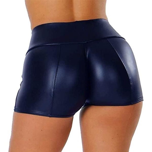 Naisten joustavat tekonahkashortsit, korkeavyötäröiset seksikkäät disco-shortsit Navy XL