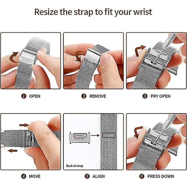 Snabbkopplingsbart mesh-klockarmband i rostfritt stål, milanesisk mesh-rem för utbyte, enkelt att justera storlek på klockspännet (välj lämplig bredd)