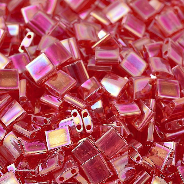 150 st Transparenta Röda Tilapärlor 5x5mm 2-Hål Glasfröpärlor Rektangulära Mini Pärlor Japanska Glaspärlor
