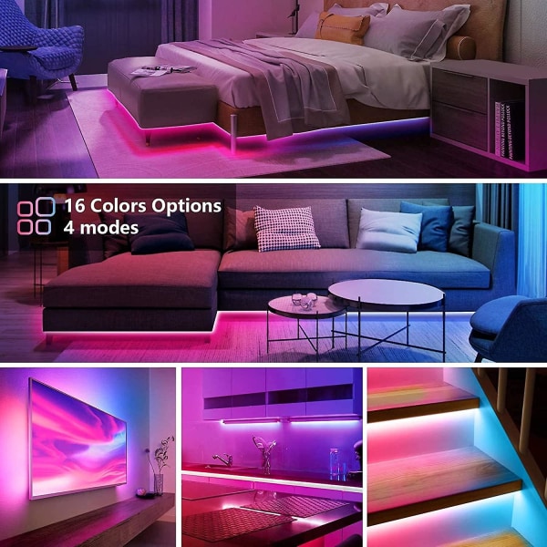 2m Led Strip, Rgb Led 5050 Multicolor självhäftande ljus med fjärrkontroll, 16 färger och 4 lägen bakom TV Led-belysningsdekoration för hem, kök