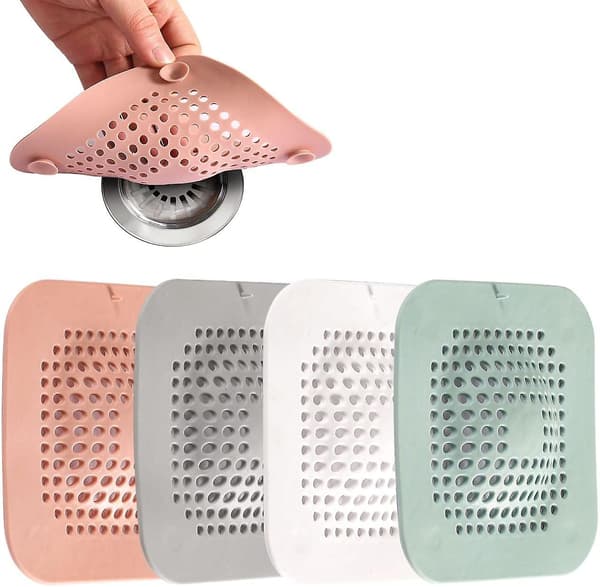 Duschsil hårfångare, konvex lock för propp med sugkopp, passar för badrum, badkar, kök 4-pack