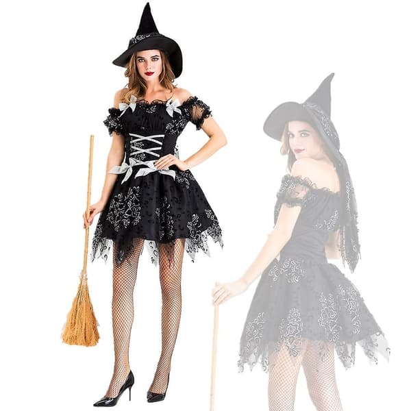 Halloween Svart Häxkostym Vuxen Rollspel Kostym M