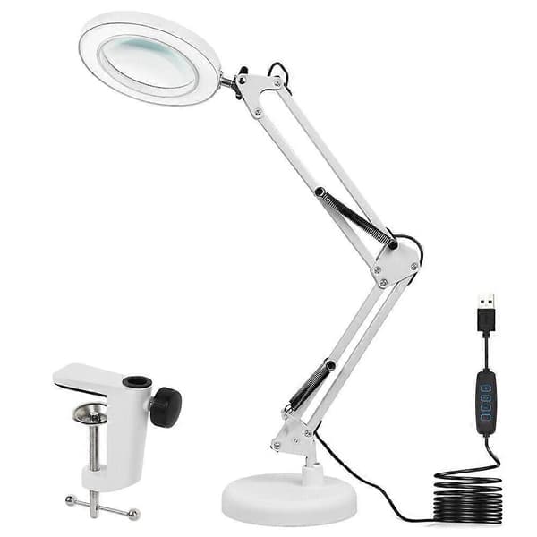 LED forstørrelseslampe, arbeidslampe - 8x forstørrelse (svart) white