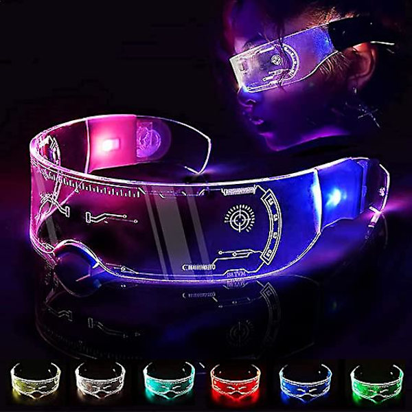 Unika 7-färgade Cyberpunk Led Visor Glasögon Luminous Glasögon Festival Coola Saker Neon Roliga Glasögon Light Up Trippy Glasögon