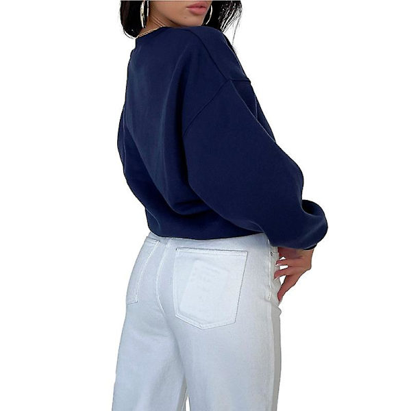 Dame Letter Print Langærmet Sweatshirt Toppe Pullovers Navy M