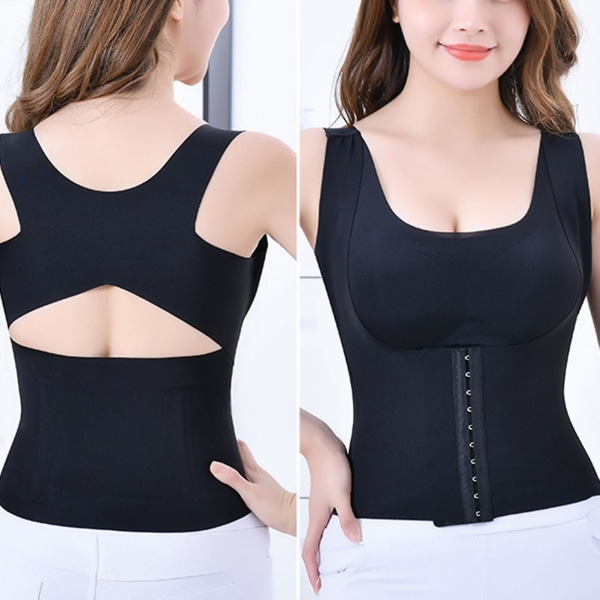 4 i 1 midjetränare bh kvinnor andningsbar shapewear bröststöd tank top M Black