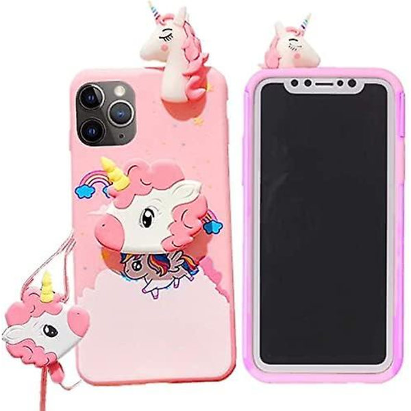 Enhörningsfodral för iPhone 14 Pro Max 6.7 med snöre, 3D tecknad design söt elastisk kickstand Pro Maxtective fodral, iPhone 14 Pro Max Kawaii mode