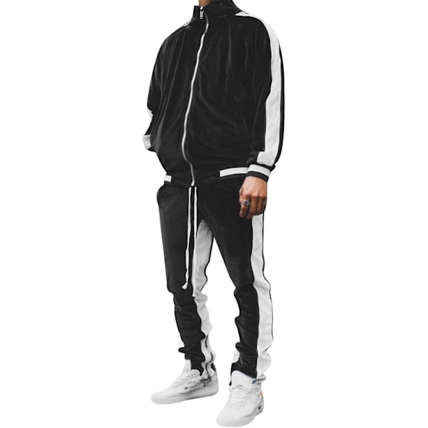 Mjukisdress i sammet för män, avslappnad jacka och byxor Black M