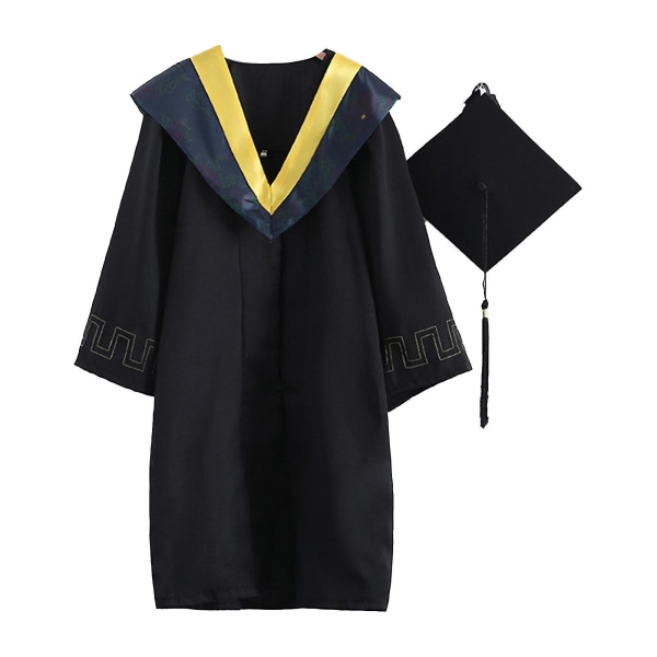 Aikuisten valmistujaismekko pitkähihainen yliopiston akateeminen mekko vetoketjukiinnitys Plus-koko valmistujaismekko takki Mortarboard-hattu B Yellow XL