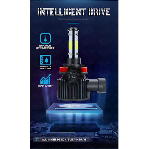H11/h8/h9/h16 LED-lampor, 600 % starkare LED-lampor, 50 000+ timmars livslängd, 6000k Xenon White Non-polarity, 2-pack H11 H8 H9