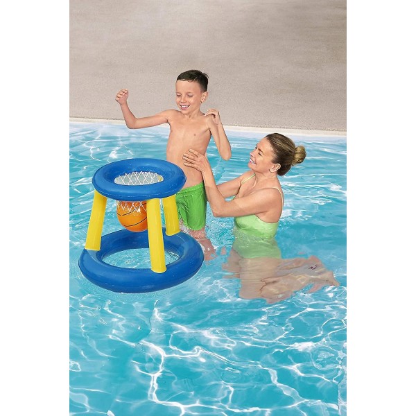 52418 Splash N Hoop puhallettava koripallo uima-allas setti, kelluva allaspeli sininen ja keltainen